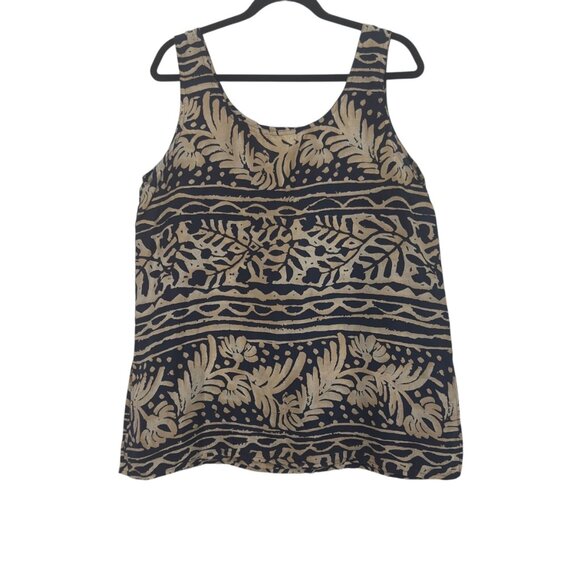 Vintage 90´ Express Womens 100% Silk Sleeveless Top L Navy-Beige Tropical Print - Picture 11 of 11